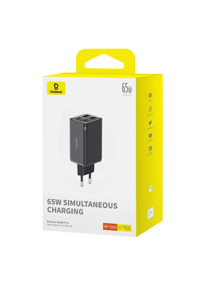 Мережевий зарядний пристрій Fast Charger 2C+2U 65W EU Cluster Black((With:Mini White Cable Type-C to Type-C Baseus GaN6 Pro (340062037)