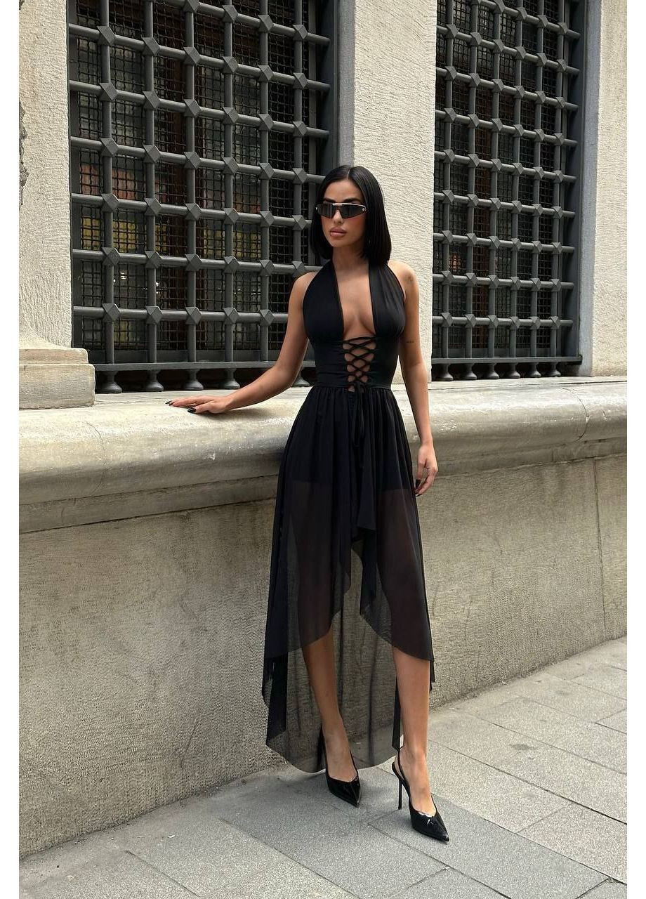 Чорна відвертий, вечірня, кежуал жіноча сукня-комбінезон Style Point однотонна