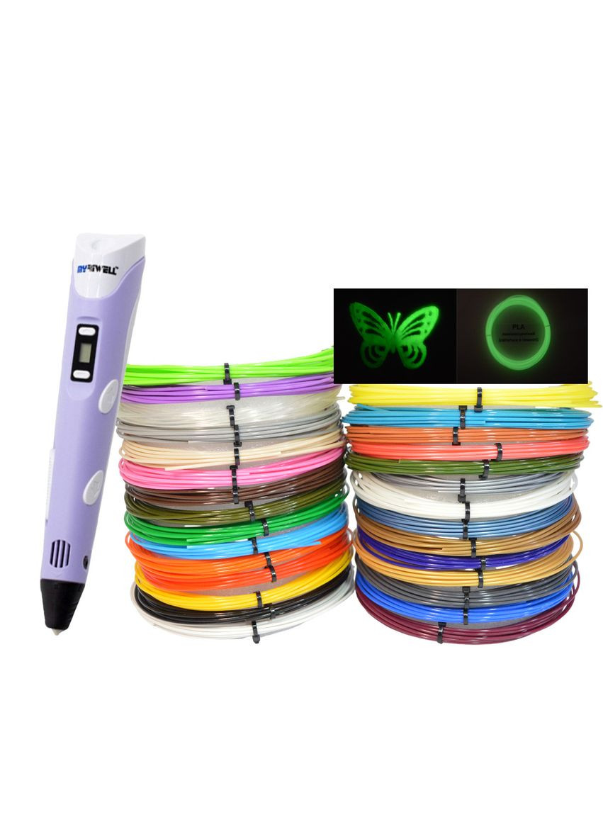 3D ручка 2 RP100B (Оригинал) +комплект Эко-пластика 30 цветов 150 метров +трафареты MyRiwell (364507497)