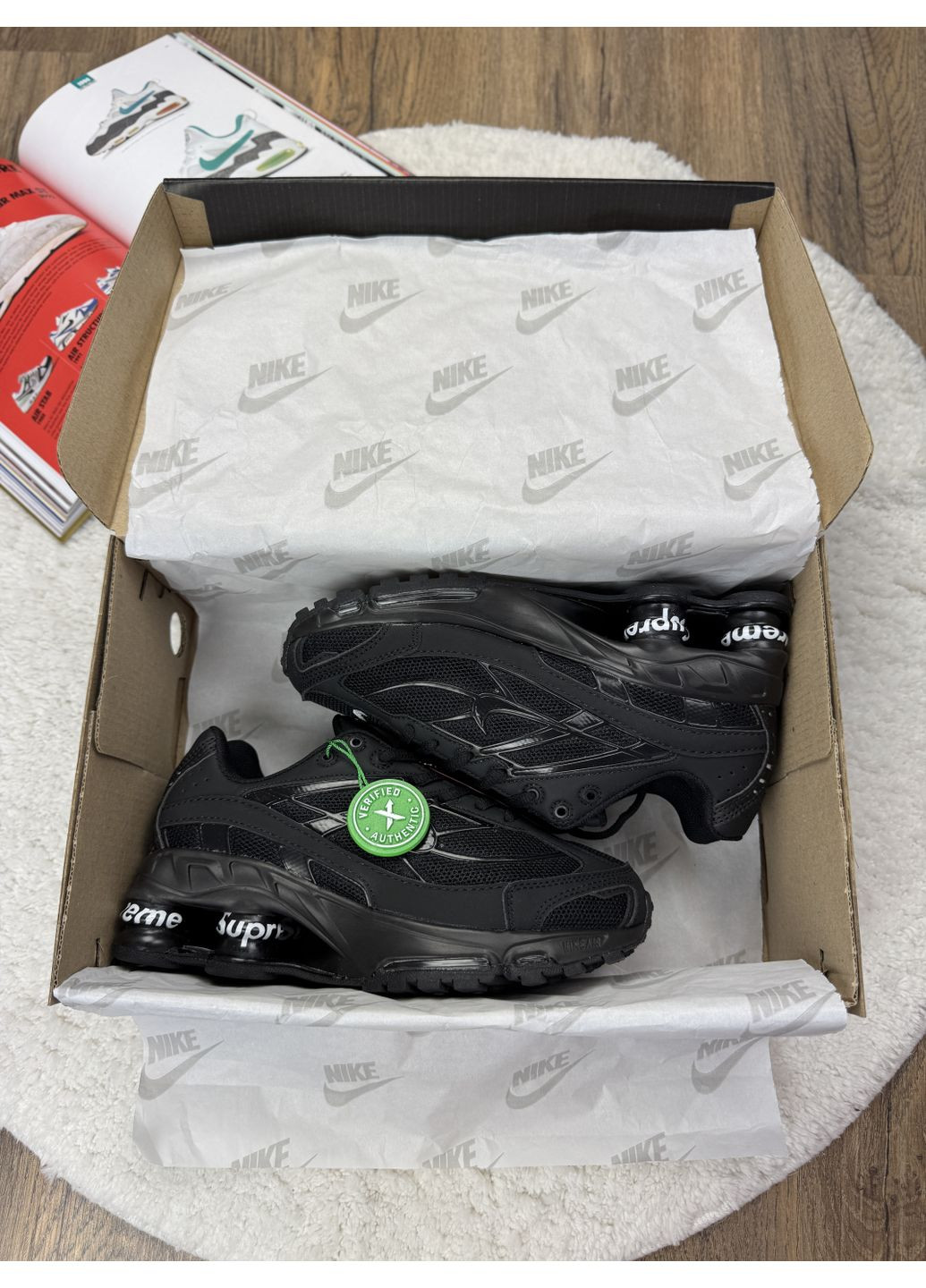 Черные демисезонные кроссовки мужские nike shox ride 2 supreme black white найк шокс No Brand