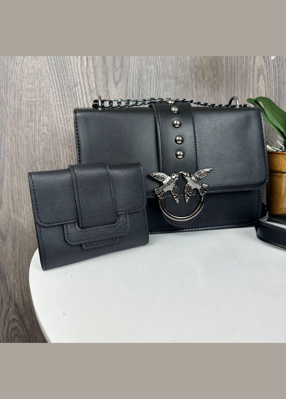 Набор женская сумочка клатч с плечевым ремнем и женский кошелек черный (sku_771+625) No Brand (330575606)