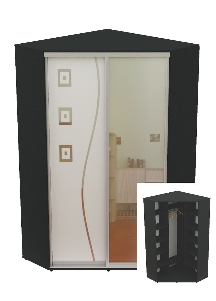 Шафа-купе дводверна кутова 100*100*240 Антрацит Дзеркало/Дзеркало з піскострумним малюнком Угол-1 Алекса (360466445)