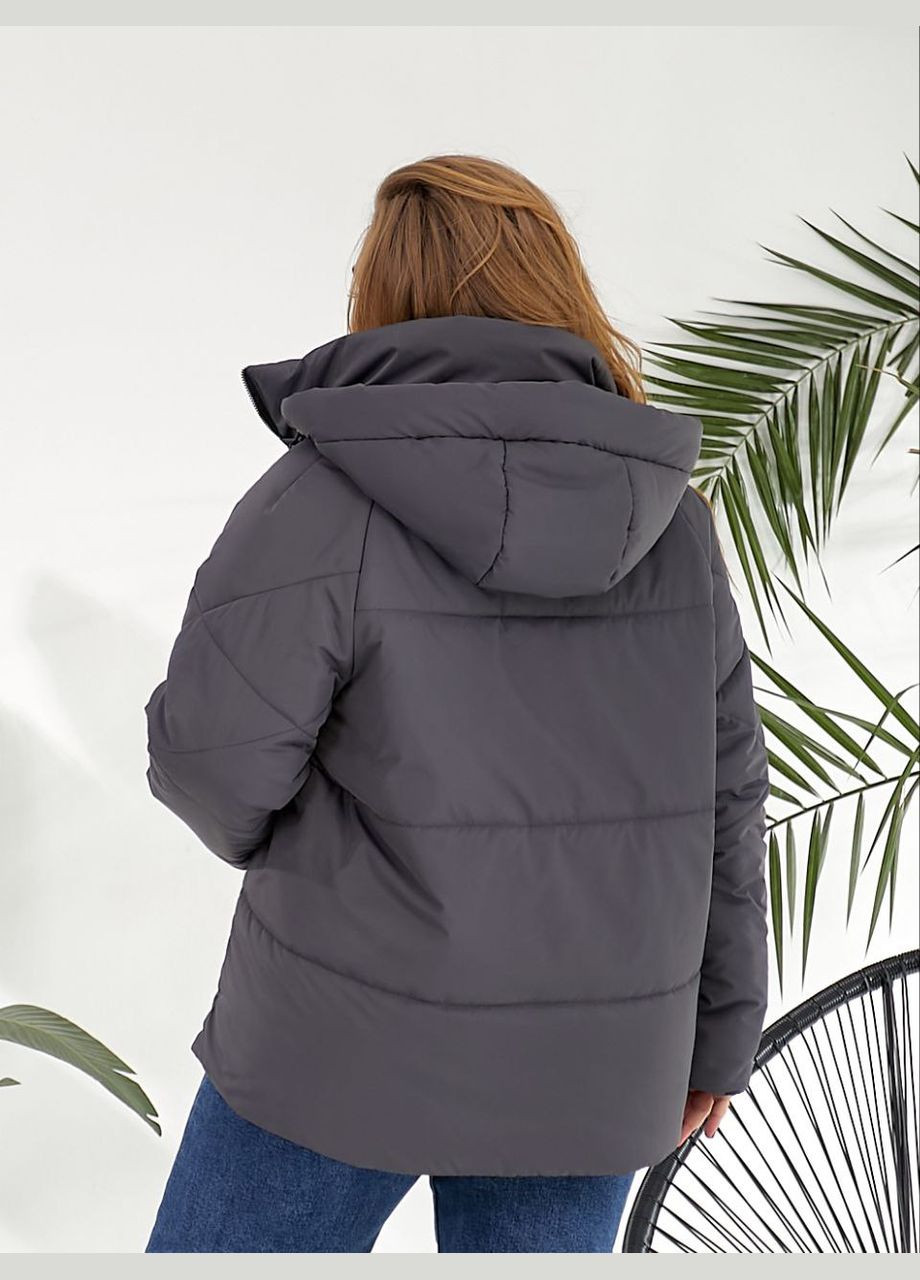 Графитовая демисезонная женская весенняя куртка короткая на молнии с капюшоном No Brand