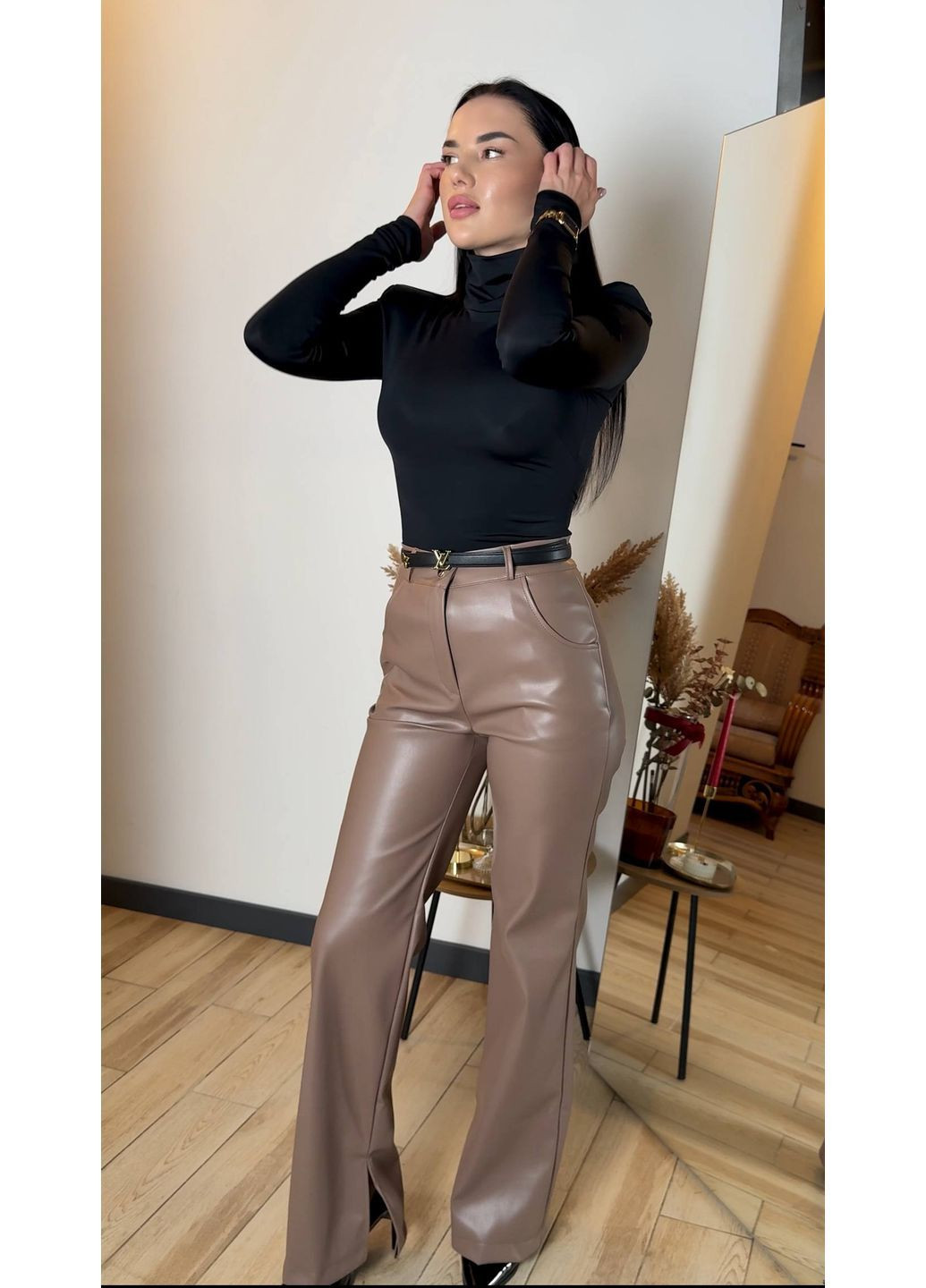Шкіряні штани з ідеальною посадкою та вирізами😍 Luna (366288814)