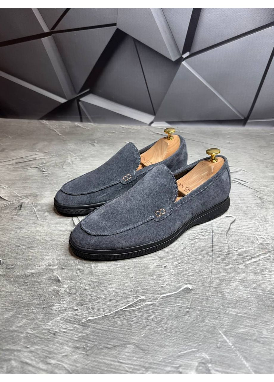 Графитовые туфли лоферы из натуральной замши, внутри кожа. Україна