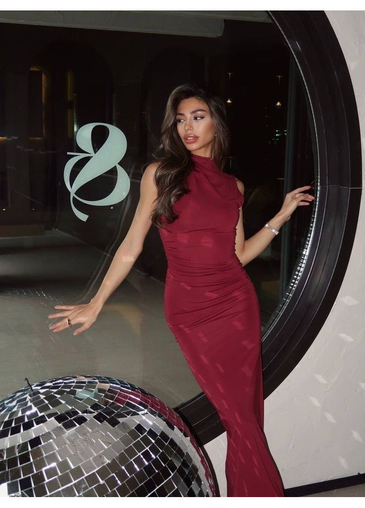 Бордова святковий, коктейльна, карнавальний, вечірня, ділова, кежуал довга сукня без рукавів зі зборками з боків Sobe однотонна