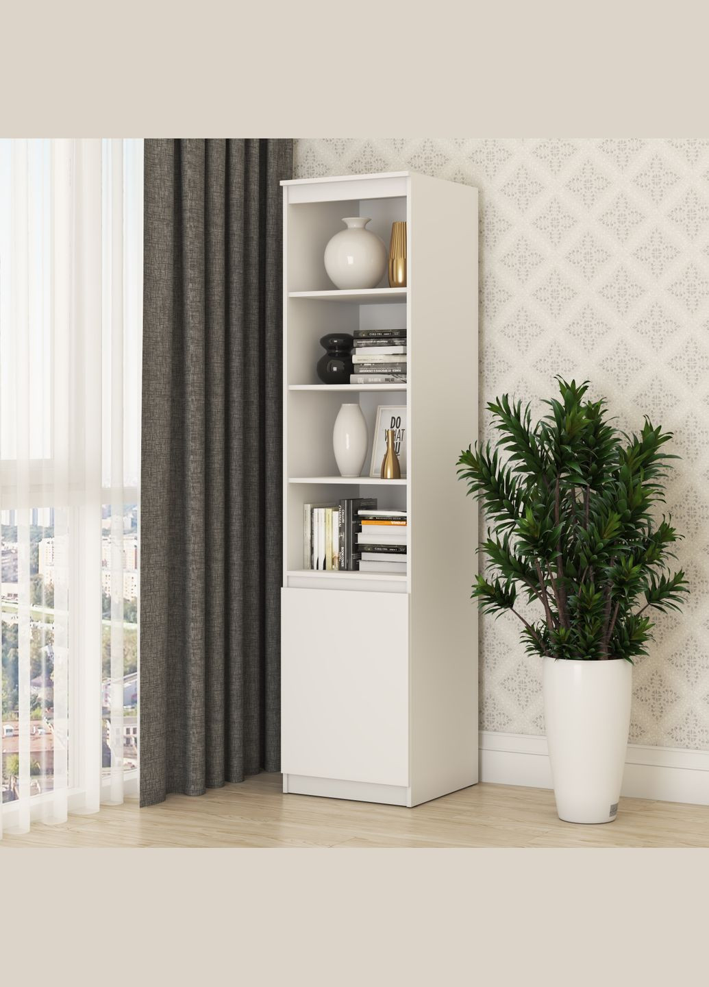 Пенал з відкритими полицями Нео 1Д 50x50x210 см Аляска білий (MBS-1150) MebelStar (362373785)