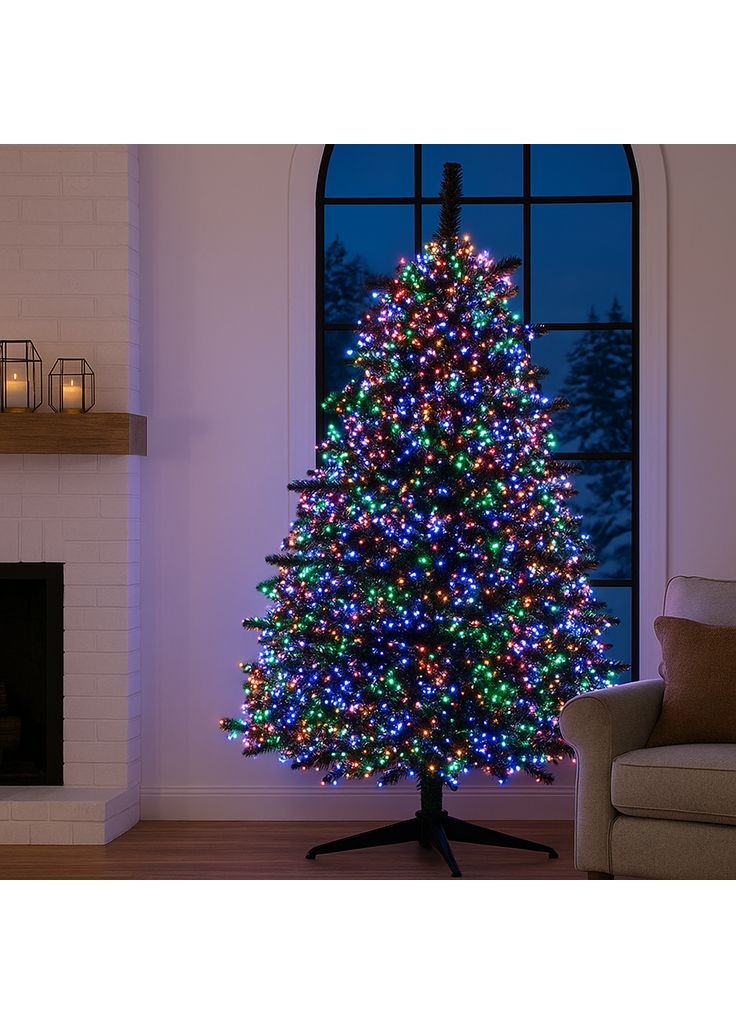 Новогодняя гирлянда комнатная роса Хвойная лапа 50 м 1500 LED белый провод Мультиколор D1500L50MWML Garlando (367269091)