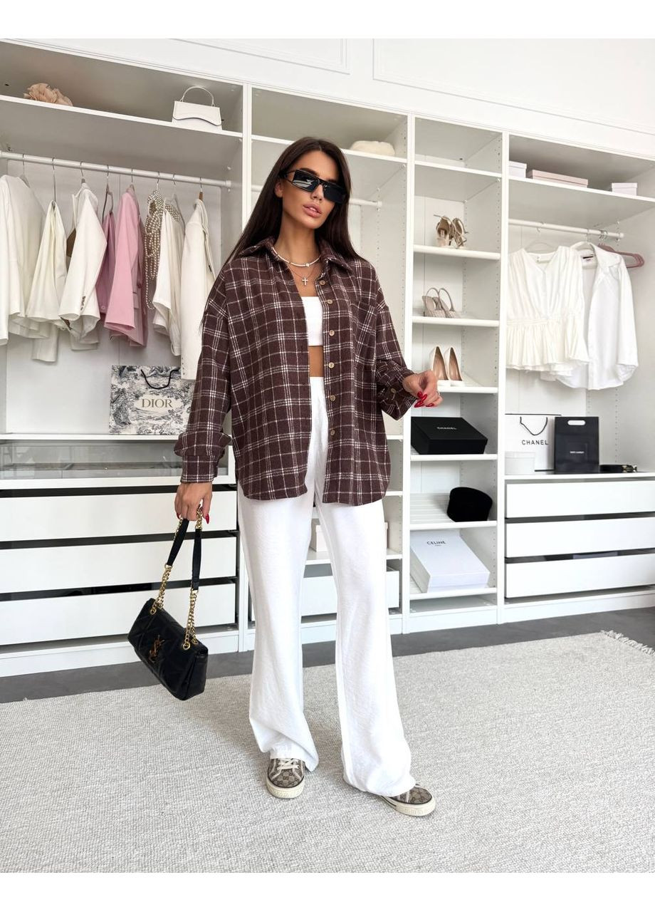 Жіноча утеплена сорочка оверсайз в клітинку MonCher (361057439)