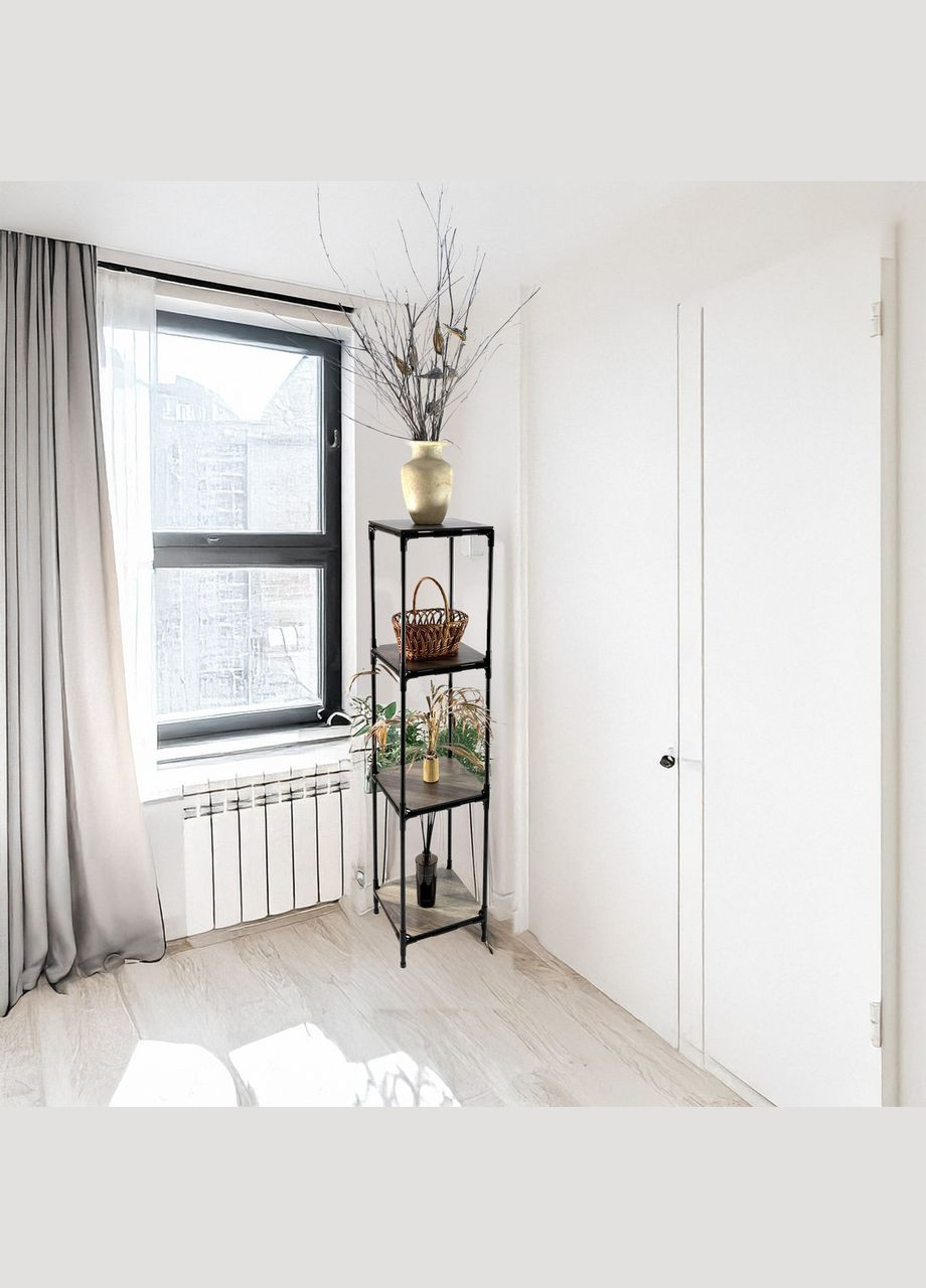 Металлическая напольная полка-стелаж для растений Troya, Зх уровневая черная H=1,45м МДФ ламинированные полочк Metaplant (346496899)