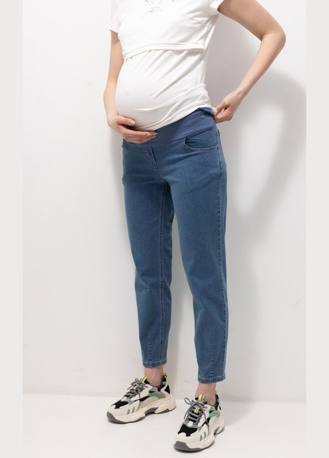Темно-голубые джинсы МОМ для беременных из тонкого джинса Юла мама - (290110318)