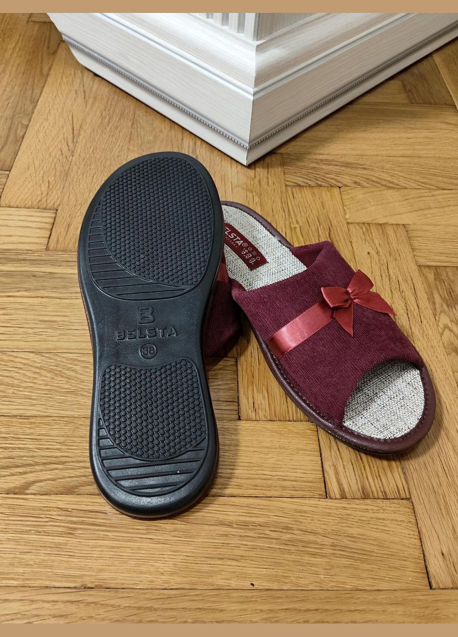 Бордовые женские комнатные тапки с открытым носком. Белста