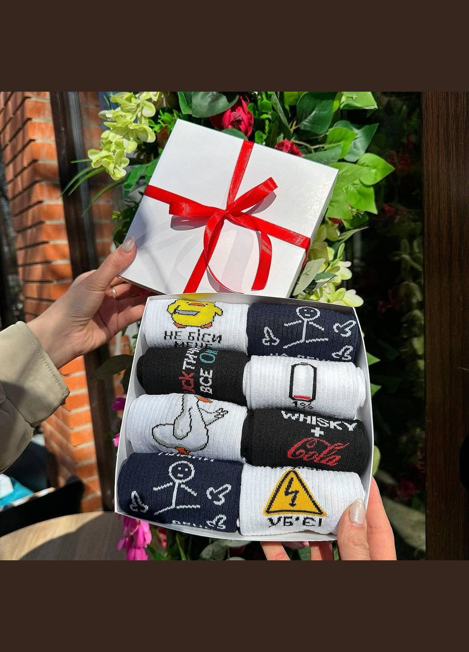 Комбинированные бокс мужских носков 40-45 г на 8 пар в подарочной коробке с лентой Vakko (307053799)