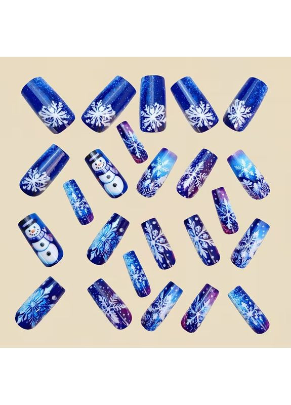 Набор накладных ногтей «Снеговик и снежинки» средняя длина квадратная форма новогодний дизайн No Brand (372017411)
