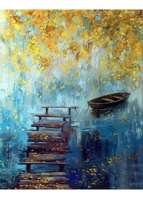Алмазная мозаика на подрамнике Осень на реке 40x50см DM-269 Алмазна мозаїка (379074022)