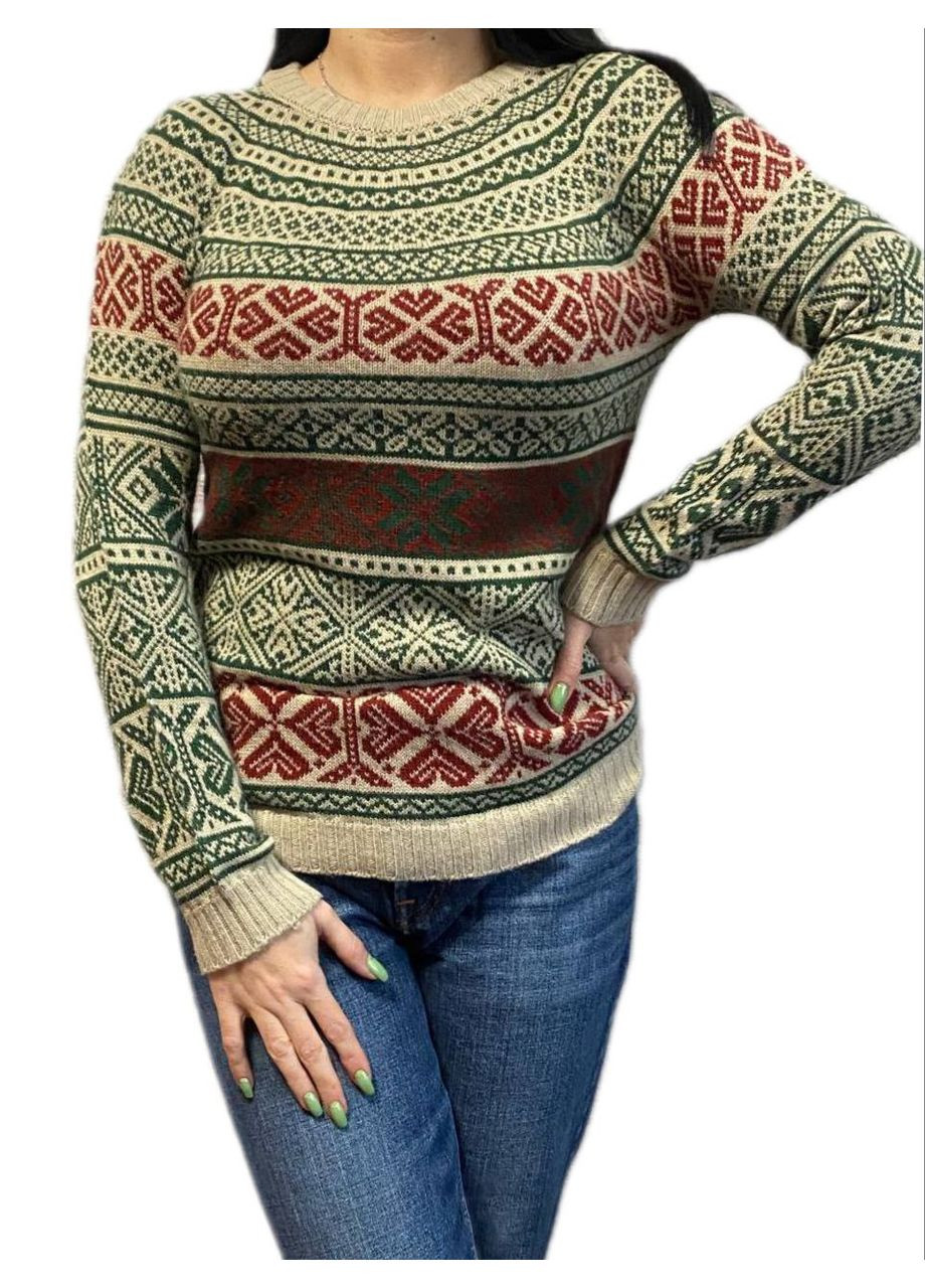 Комбинированный демисезонный теплый свитер с узором Wool & Cashmere