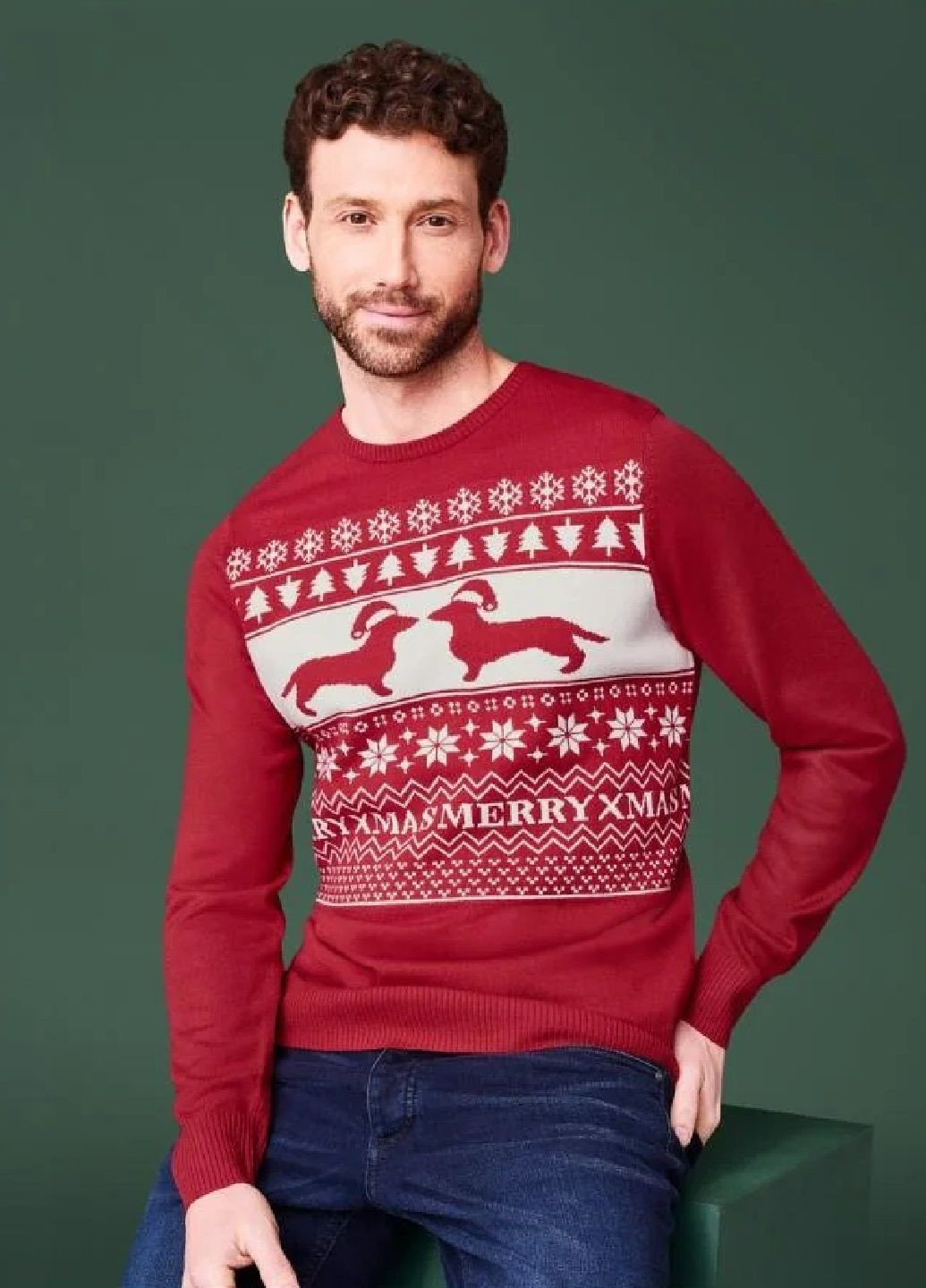 Красный зимний новогодний свитер мужской джемпер Livergy