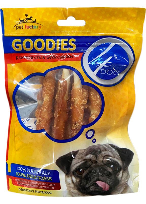 Ласощі для собак ролики з сирої шкіри з куркою 100 г (5949060207811) 4Dog (307360012)