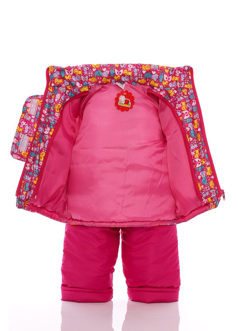 Рожевий зимній комбінезон на синтепоні для дівчинки з принтом тварин нуль підстібка білий з чорним хутро малинове 86 см (51509) BABYKROHA