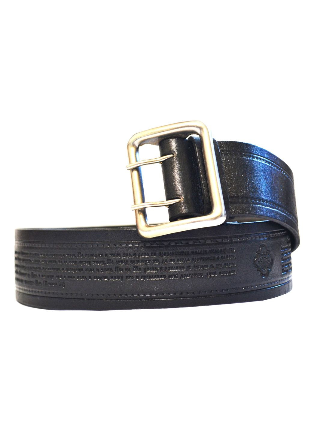 Ремінь портупея шкіряний із молитвами зовні чорний, ширина 50мм, довжина 1400 No Brand (346489475)