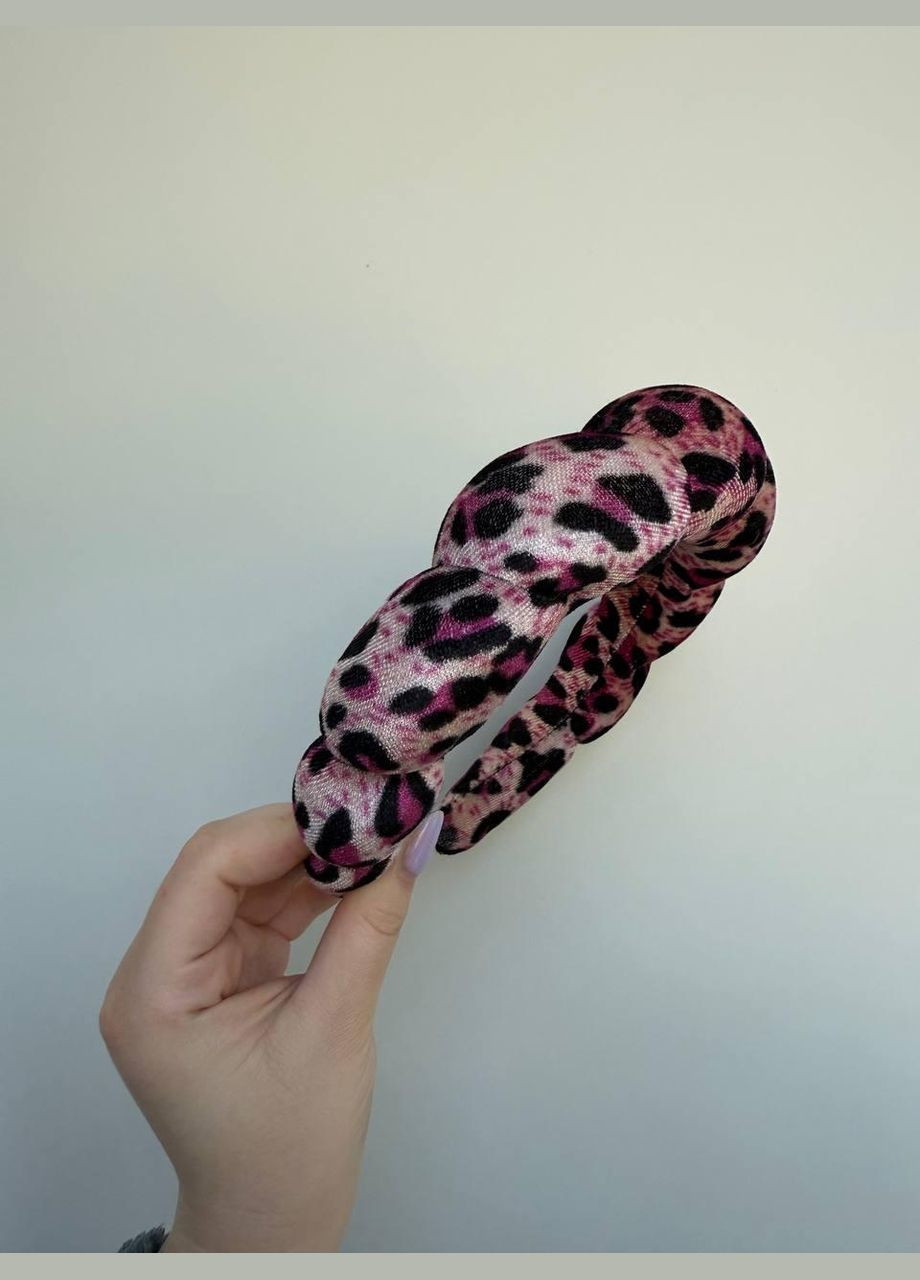 Пухнастий м'який обруч обідок для вмивання та б'юті-процедур, велюровий, Леопардовий Рожевий No Brand (322871977)