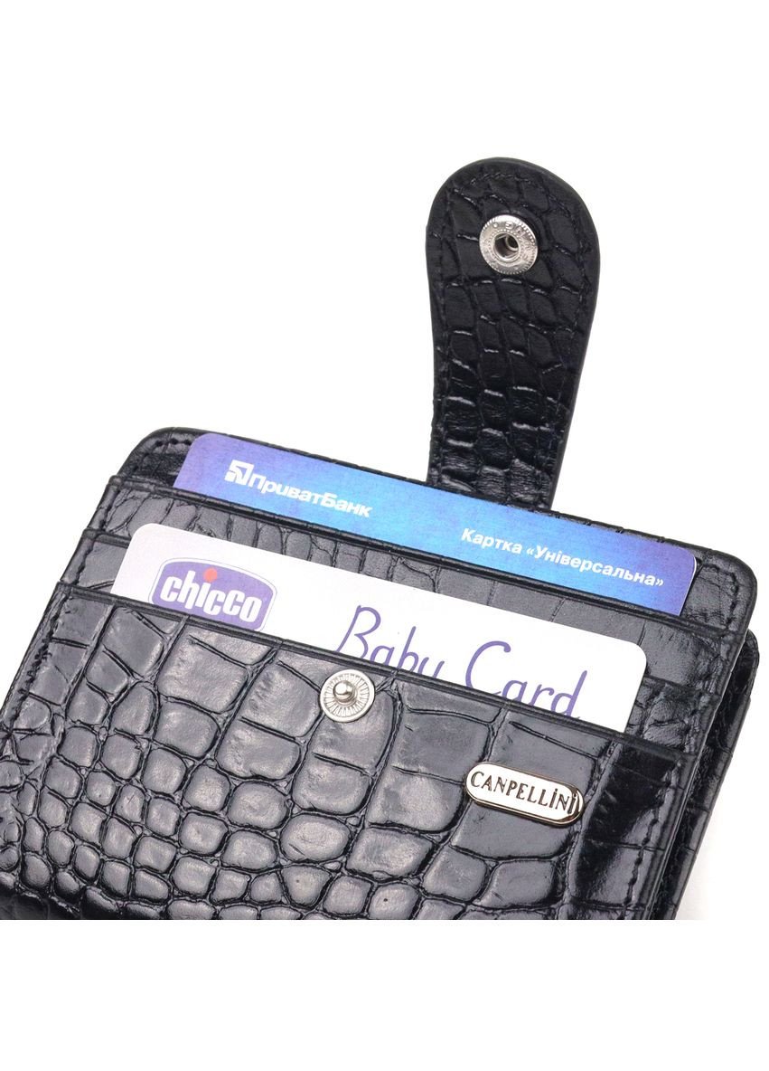 Кошелек-картхолдер с тиснением под крокодила на кнопке черный (sku_21684) No Brand (328218518)