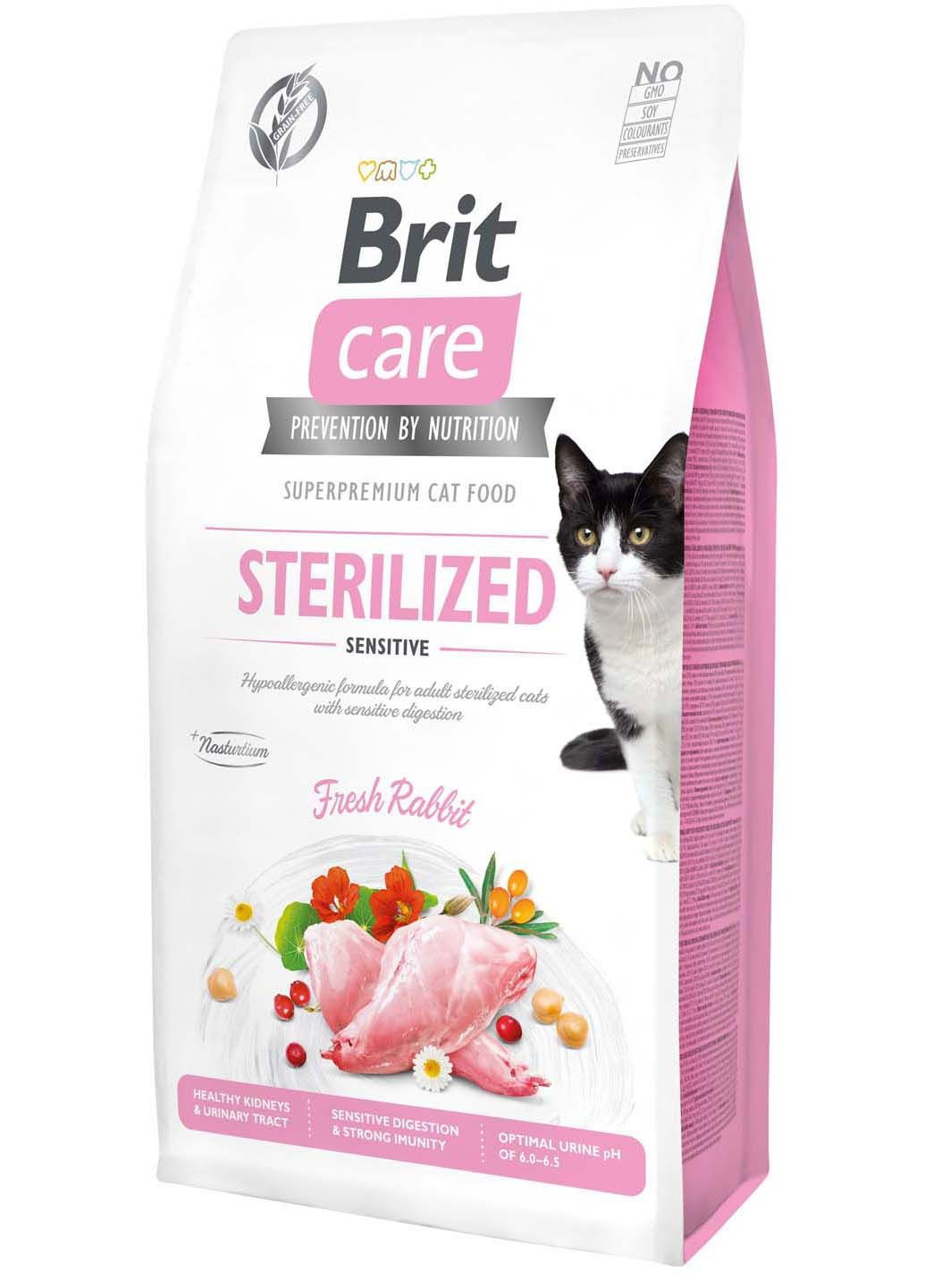 Сухой корм для стерилизованных котов с чувствительным пищеварением Cat GF Sterilized Sensitive с кроликом 7 кг Brit Care (286472620)