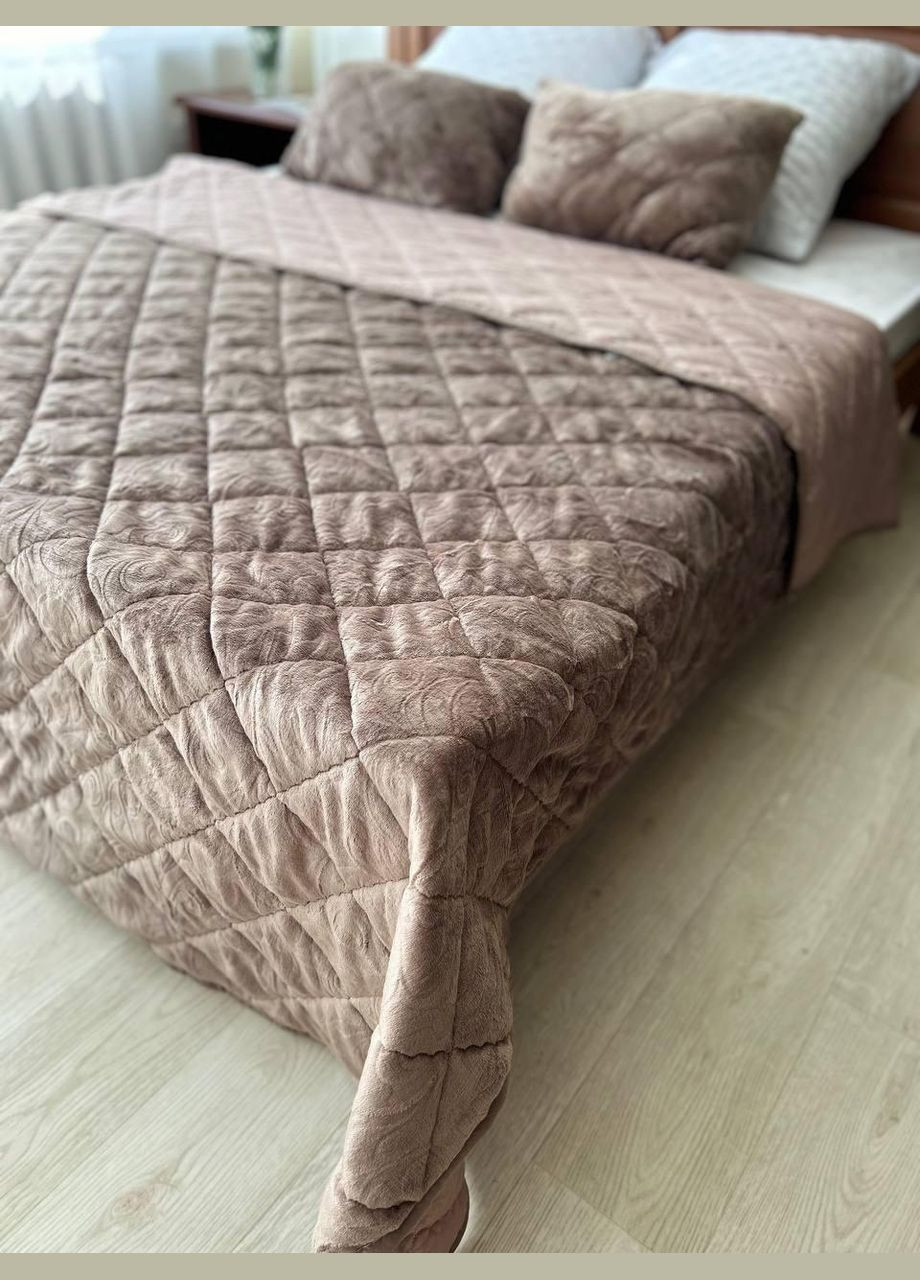 Покрывало евро на две стороны 2 подушки 240х220 Темный беж (П4К-Мpled+poduska005-04) No Brand (306633809)