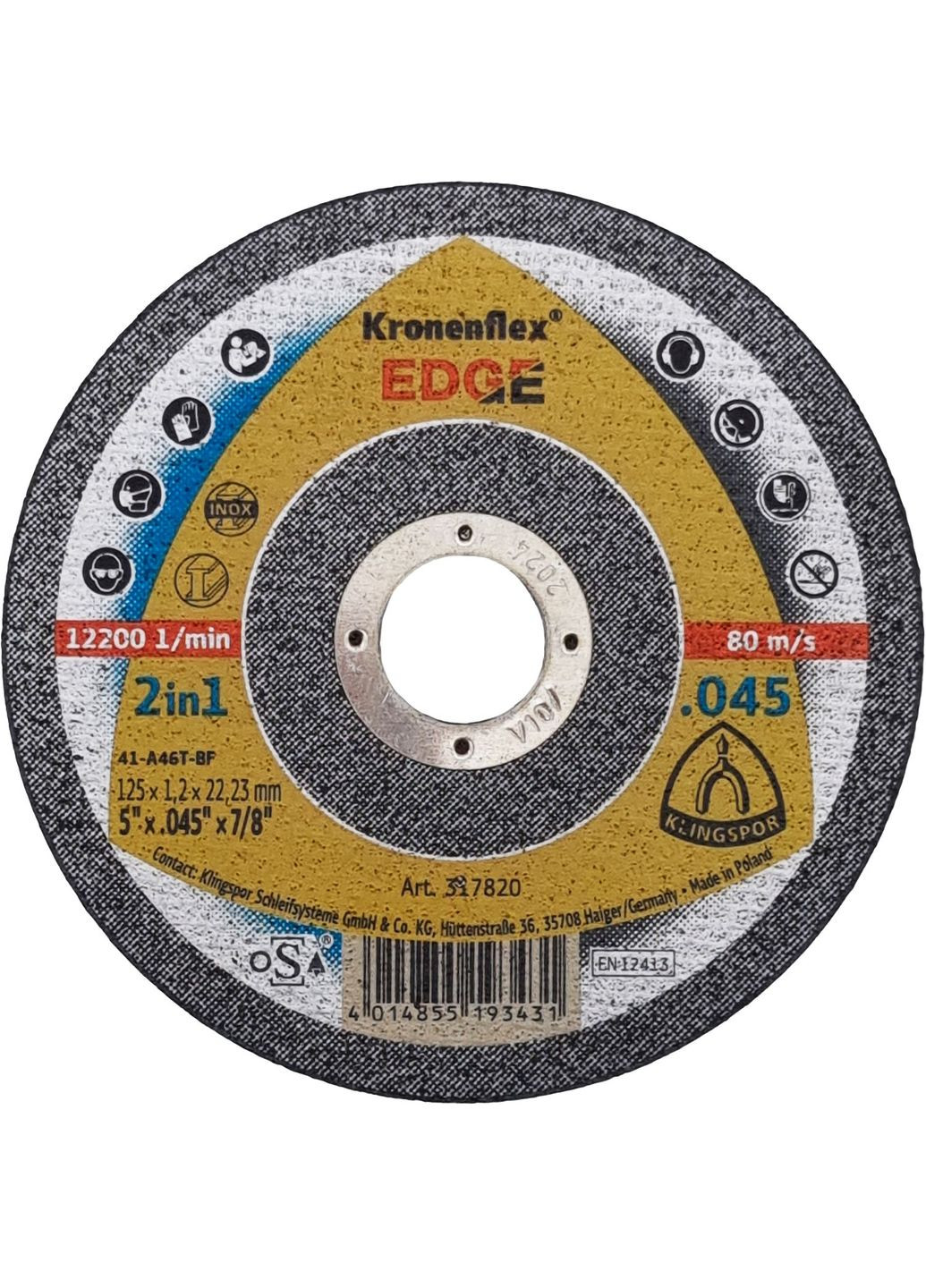 Відрізний диск Kronenflex EDGE Special (125х1.2х22.23 мм) круг по нержавіючої сталі (23278) Klingspor (267819731)