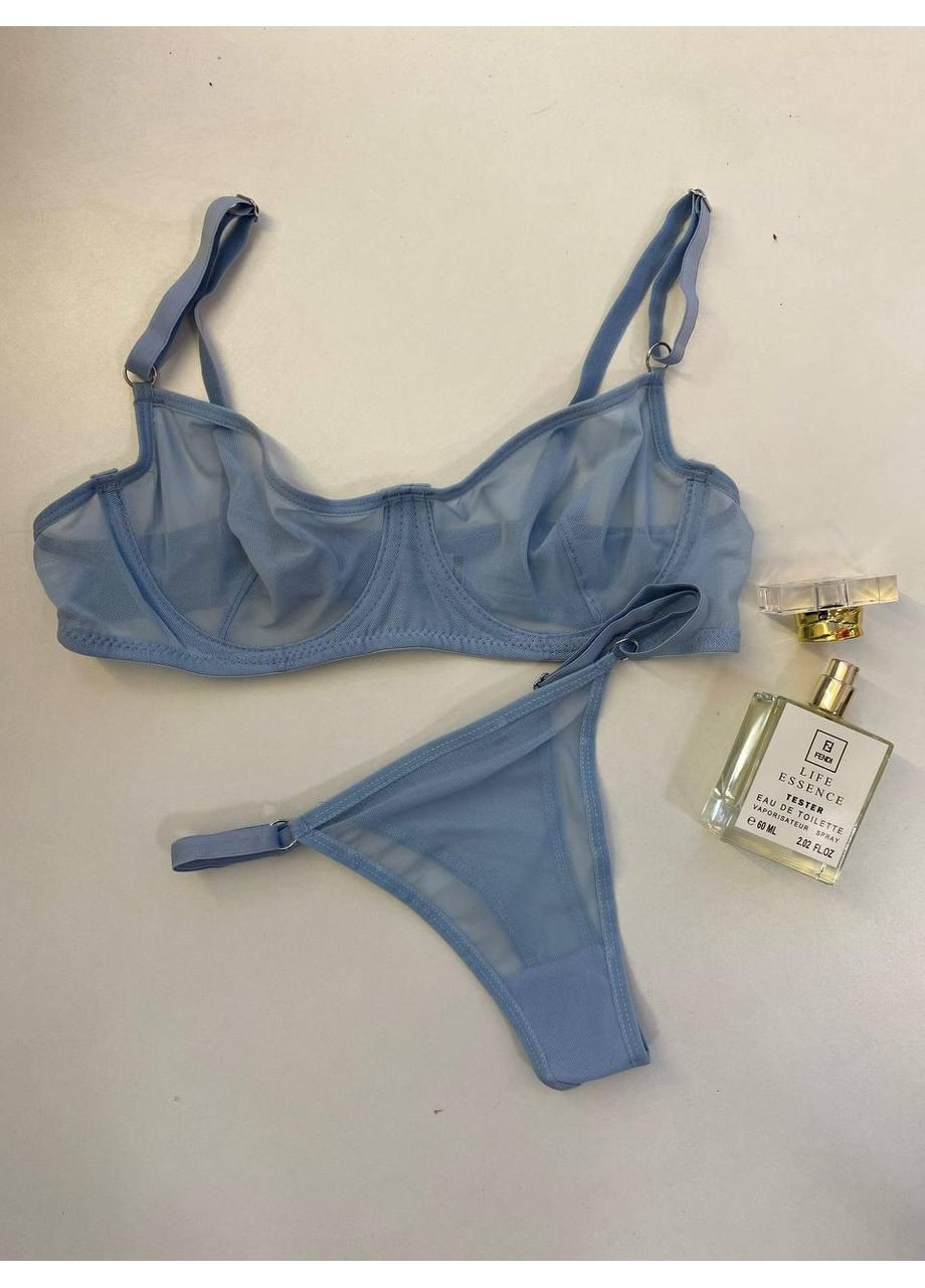 Голубой демисезонный базовый черный женский комплект нижнего белья, прозрачный лиф и трусики из сетки. повседневное женское нижнее прозрачное бельё Turkey