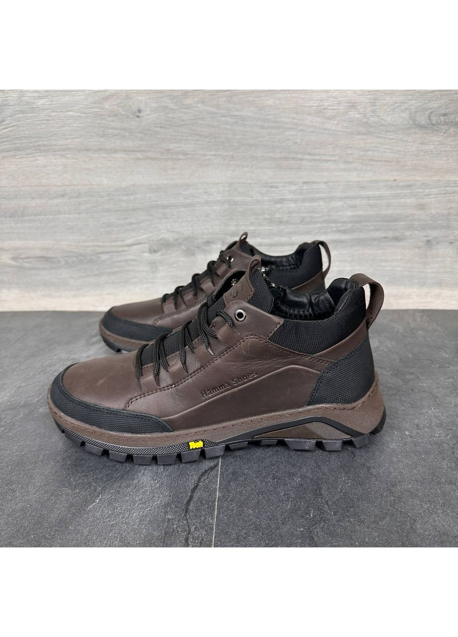 Коричневі чоловічі кросівки зима натуральна шкіра No Brand