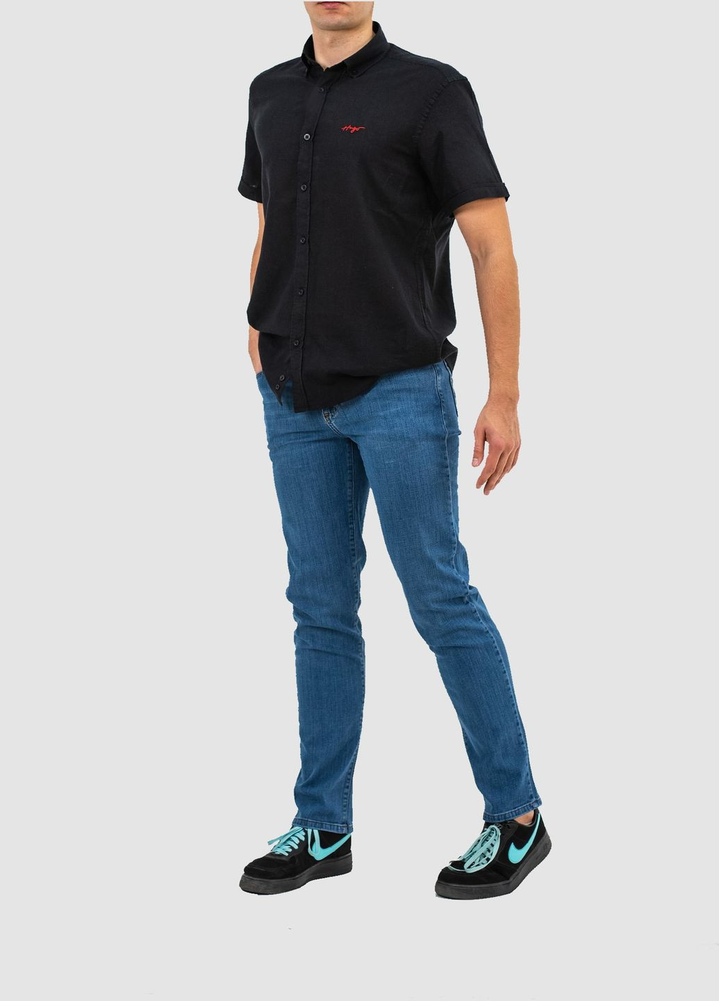 Черная рубашка однотонная Hugo Boss