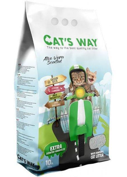 Бентонитовый наполнитель для котов Алое Вера + зелёные гранулы, 10л Cat's Way (278309339)