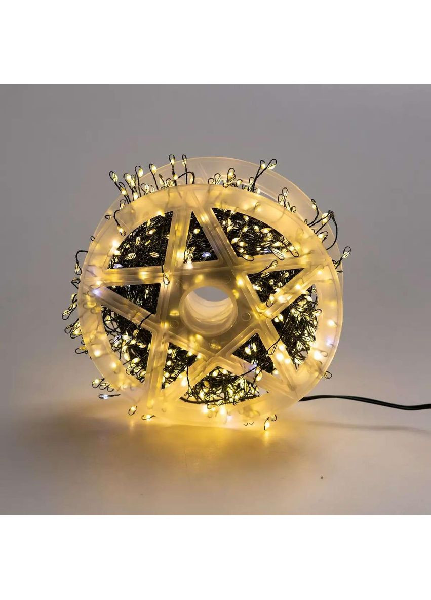 Гирлянда роса мишура 30 метров хвойная лапа 640 led светодиодов зеленый провод желто-голубая D1750Y Garlando (366963694)