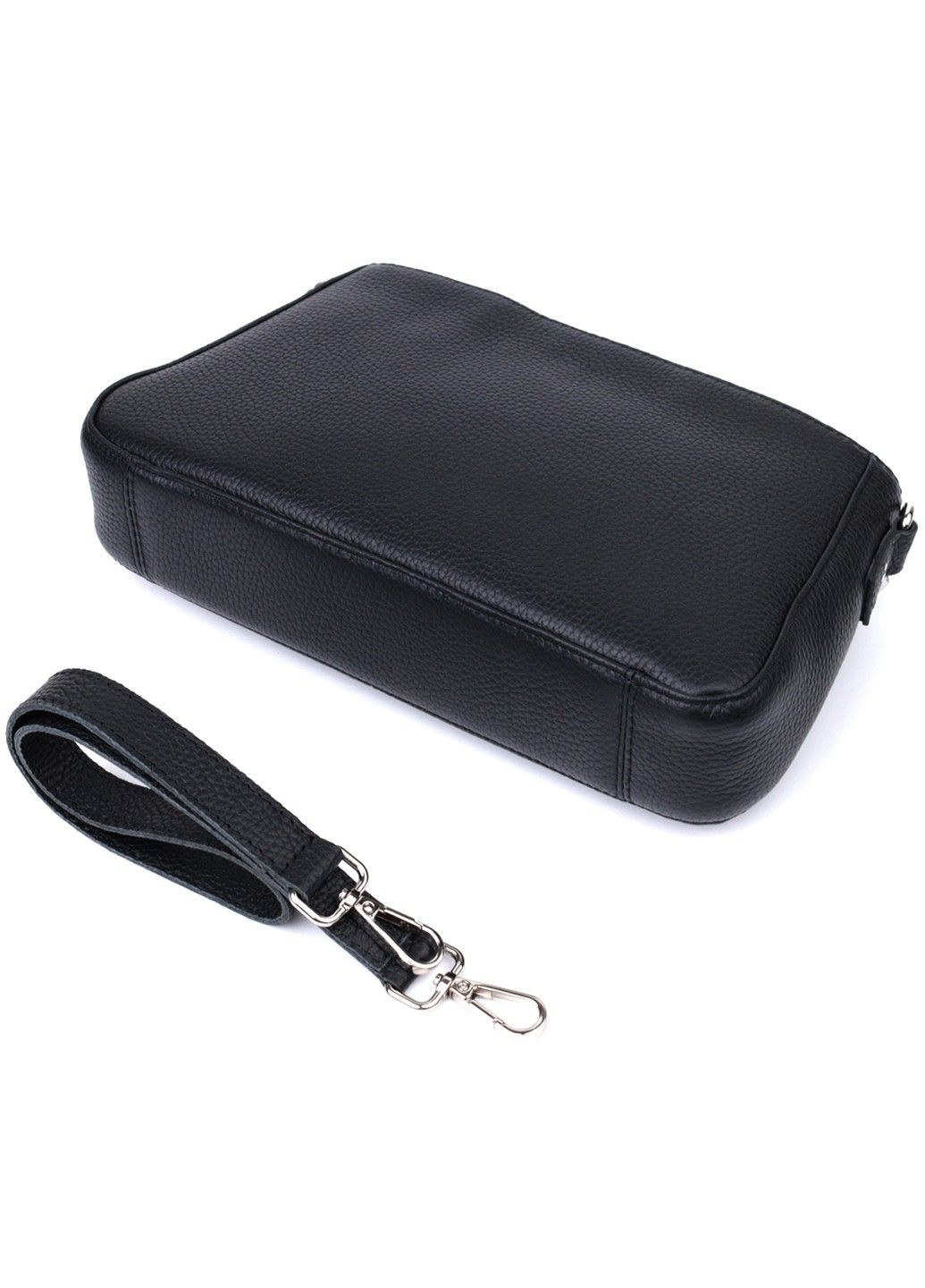 Жіноча сумка багет з ланцюжком і ремінцем який знімається з зернистої натуральної шкіри 22837 Чорна Shvigel (307053966)