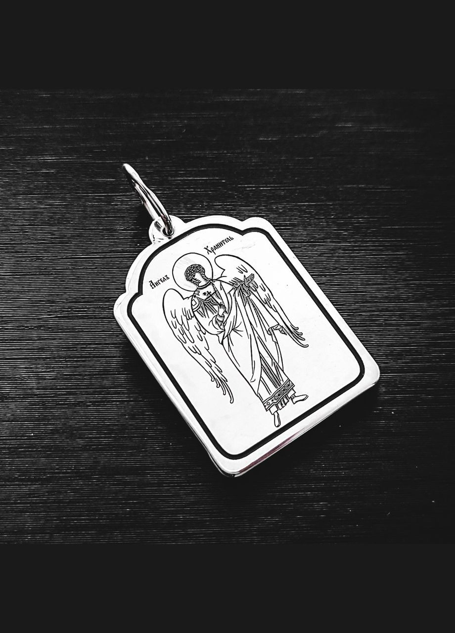 Серебряная ладанка Ангела Охранника. Серебряная икона Ангел Хранитель с молитвой Отче наш No Brand (301537906)