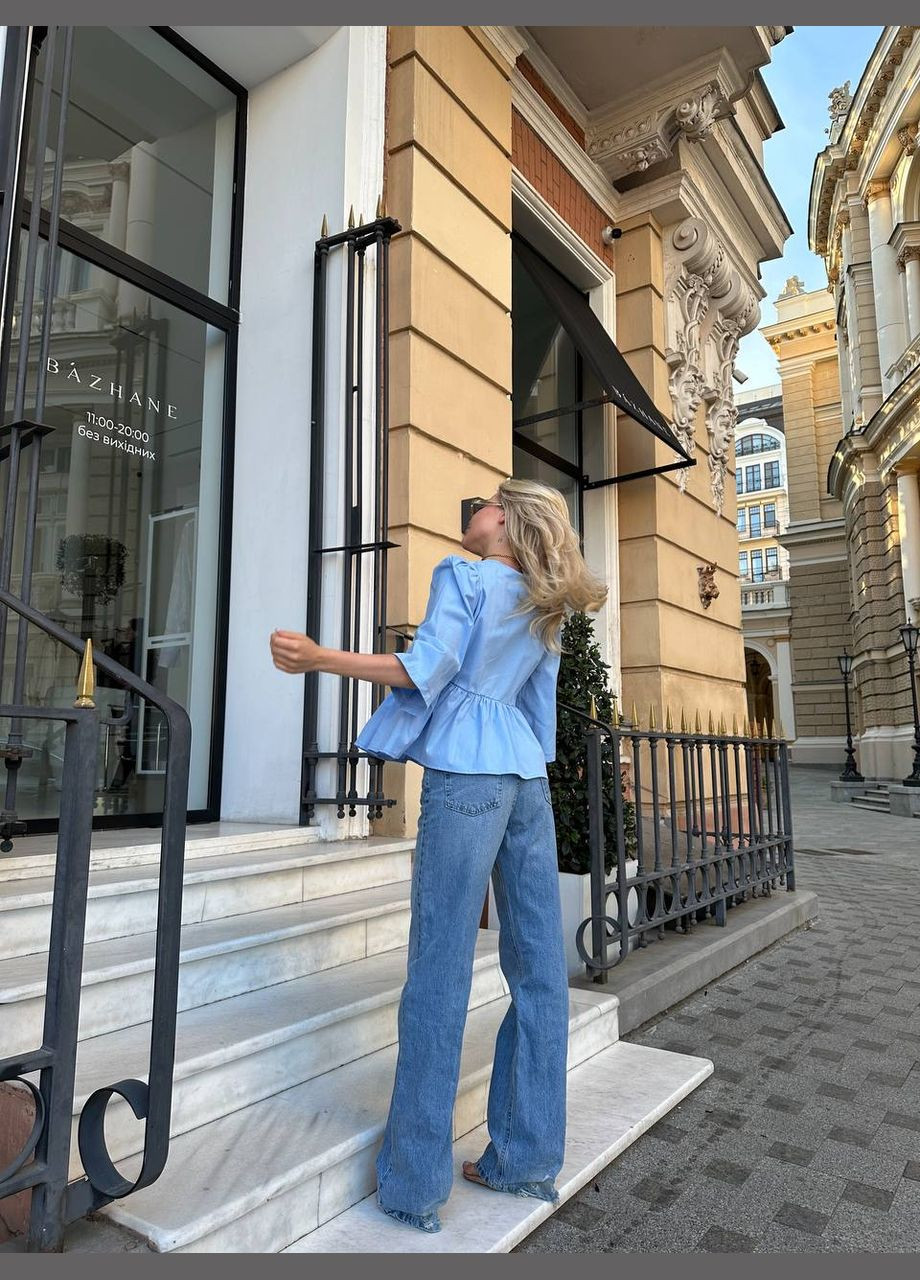 Голубой кэжуал рубашка однотонная Adelante