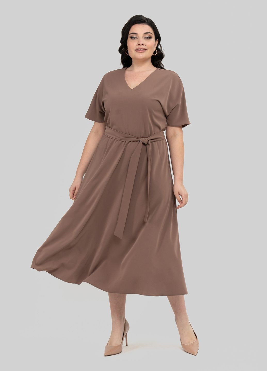 Коричнева повсякденний жіноча сукня з v-подібним вирізом відрізна по лінії талії all posa (ap102448p) A'll Posa