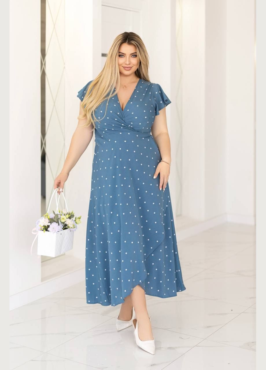 Темно-блакитна повсякденний жіноча літня сукня в горох на запах на запах Style Point в горошок