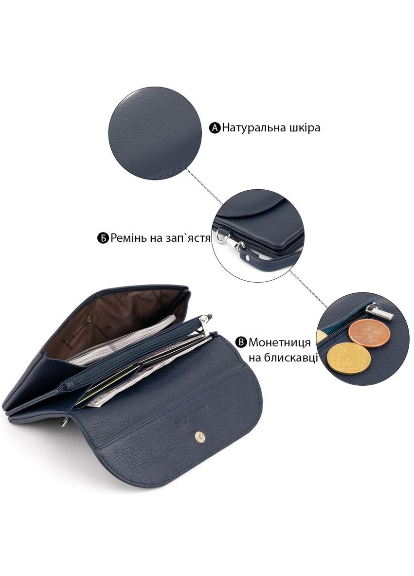 Клатч зі шкіри жіночий темно-синій 19х9,5х2,5 см 19317 st leather (329197559)