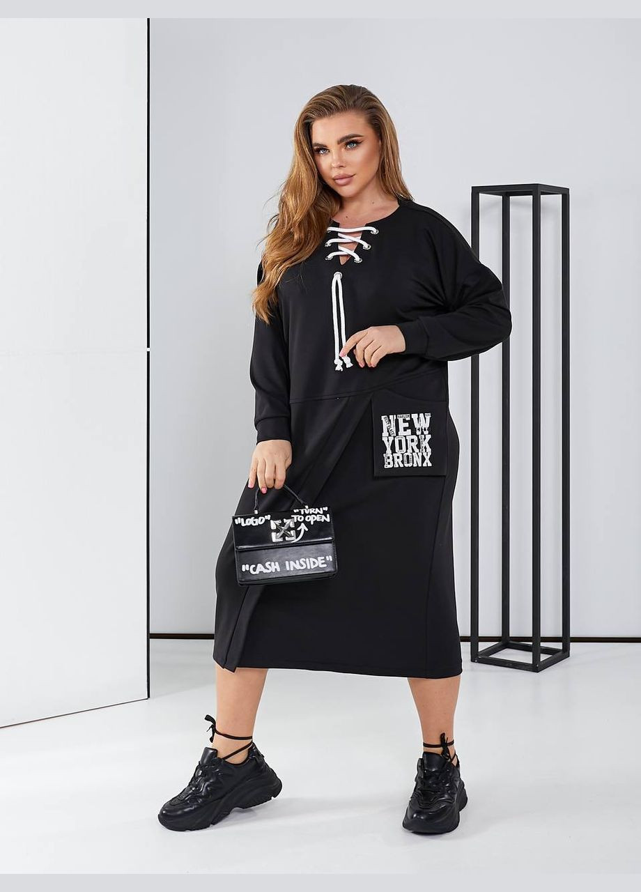 Черное женское платье в спортивном стиле цвет черный р.48/50 450406 New Trend