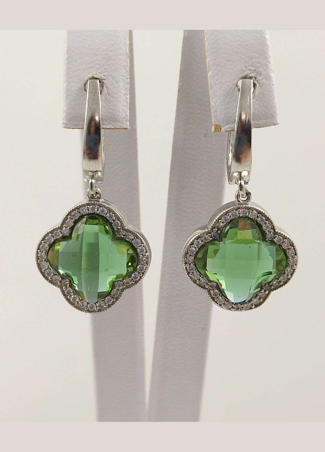 Серьги серебряные с султанитом "Клевер" СЛВЦ/Б-слт No Brand Сережки (330033563)