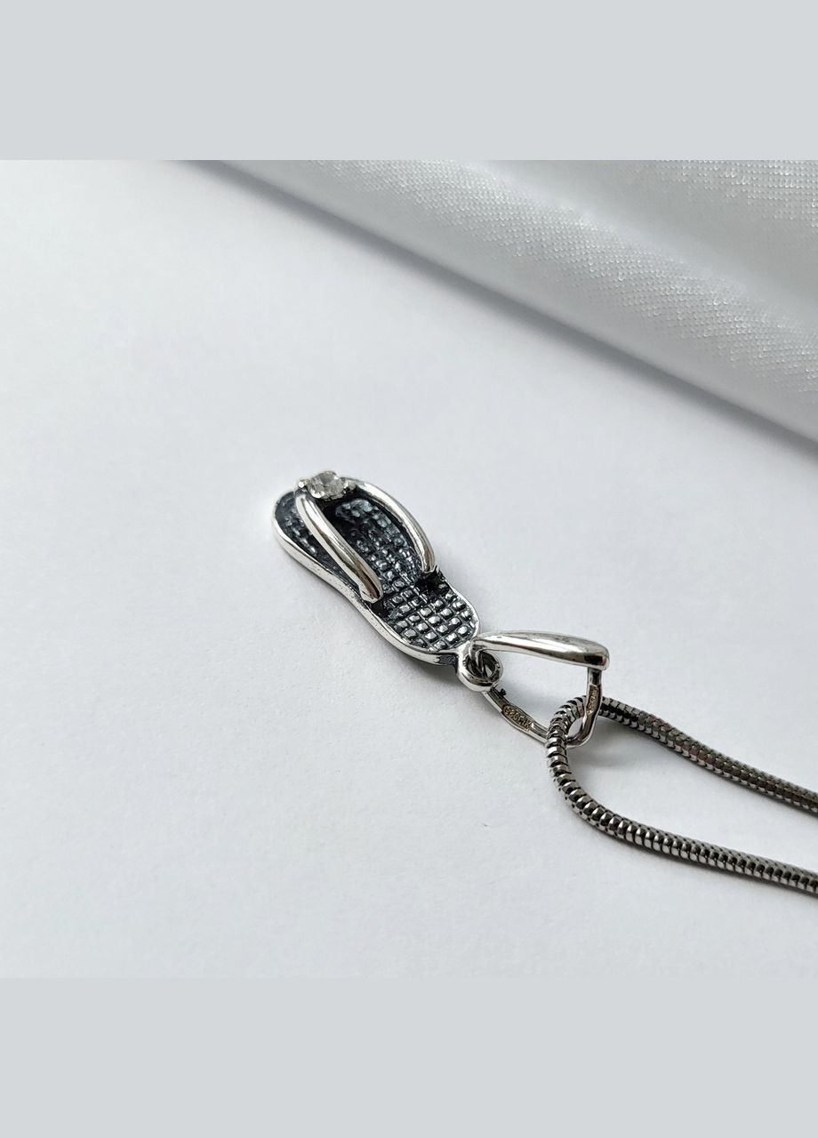 Серебряная подвеска подвес Шлепанец с Белым камнем серебро 925 пробы Черненное 3629чо98 2.20г No Brand (306741421)