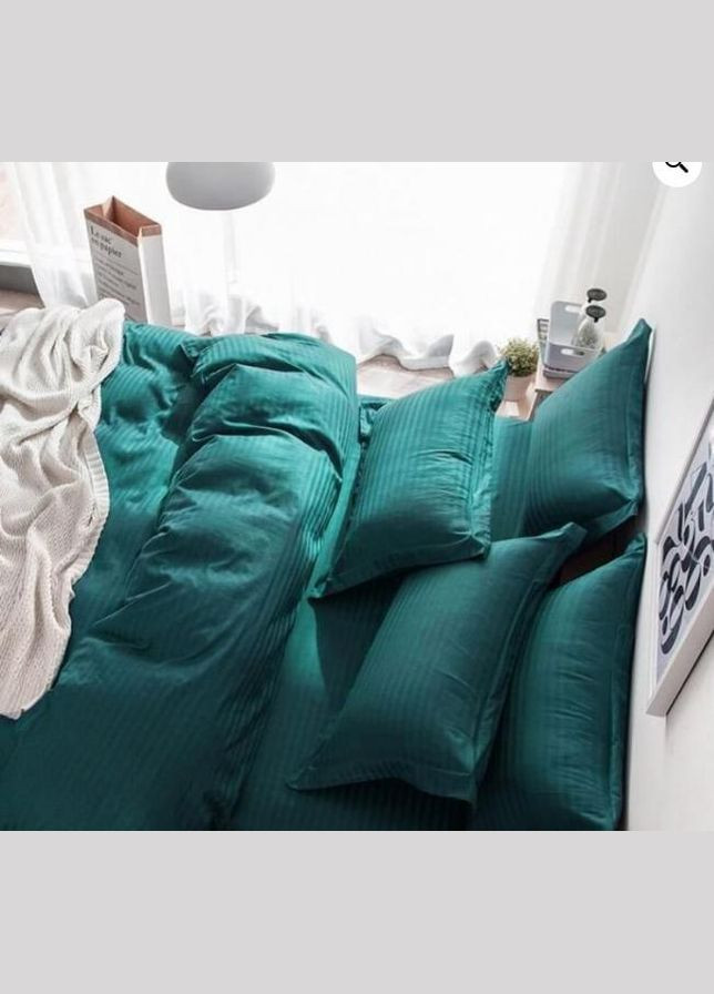 Постельное белье хлопковое в полоску Евро 200 x 220 Страйп сатин 70 x 70 Морская волна No Brand (332946017)