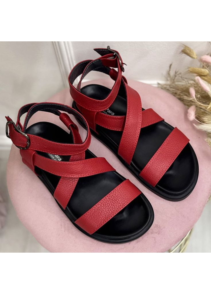 Красные босоножки женские красные с анатомической стелькой. натуральная кожа флотар. 38 размер Vasha para с ремешком