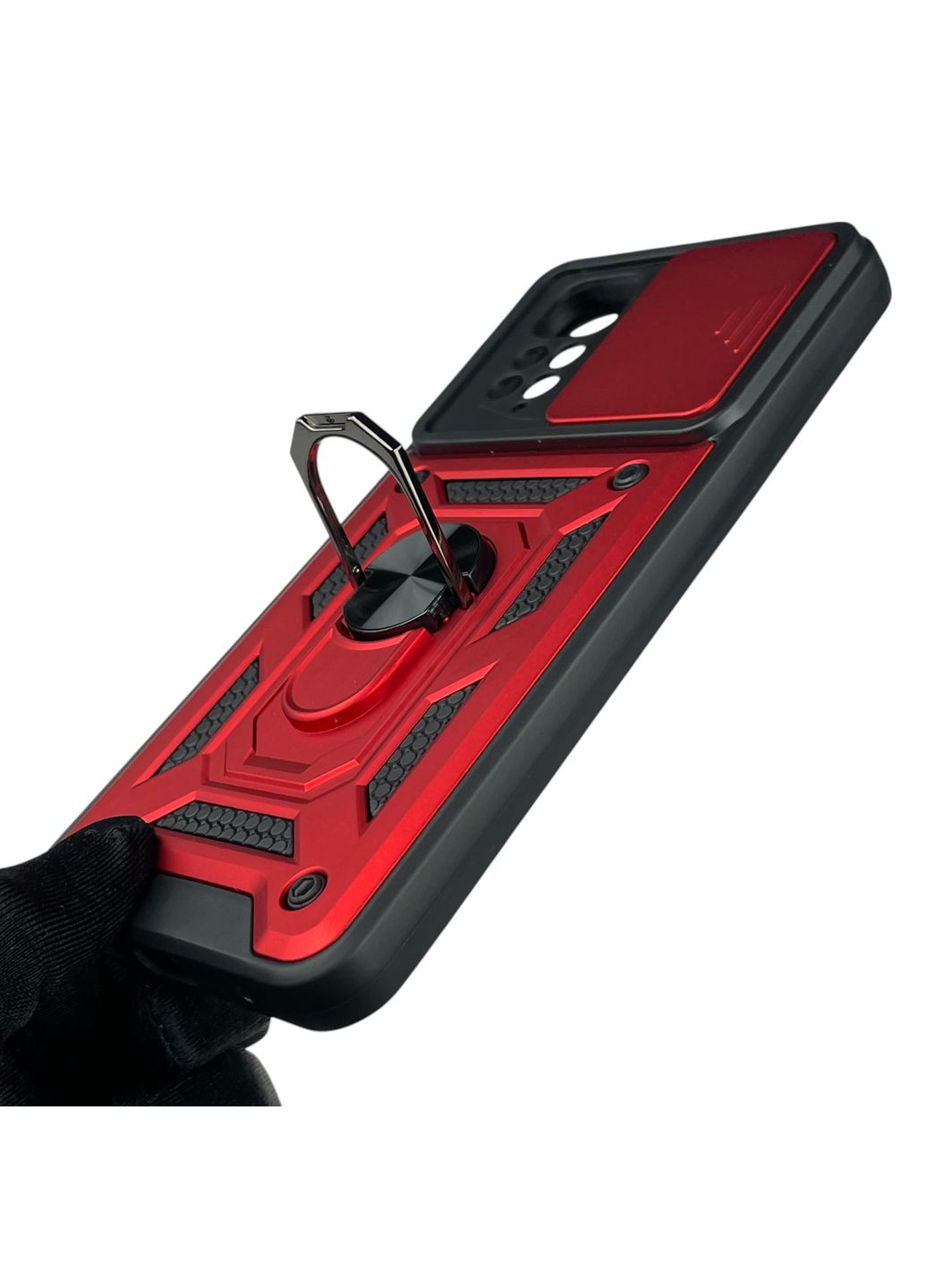 Чохол для Redmi Note 11s броньований з кільцем-тримачем підставкою зі шторкою на сяомі редмі нот 11с червоний rg1 Xiaomi (366233393)
