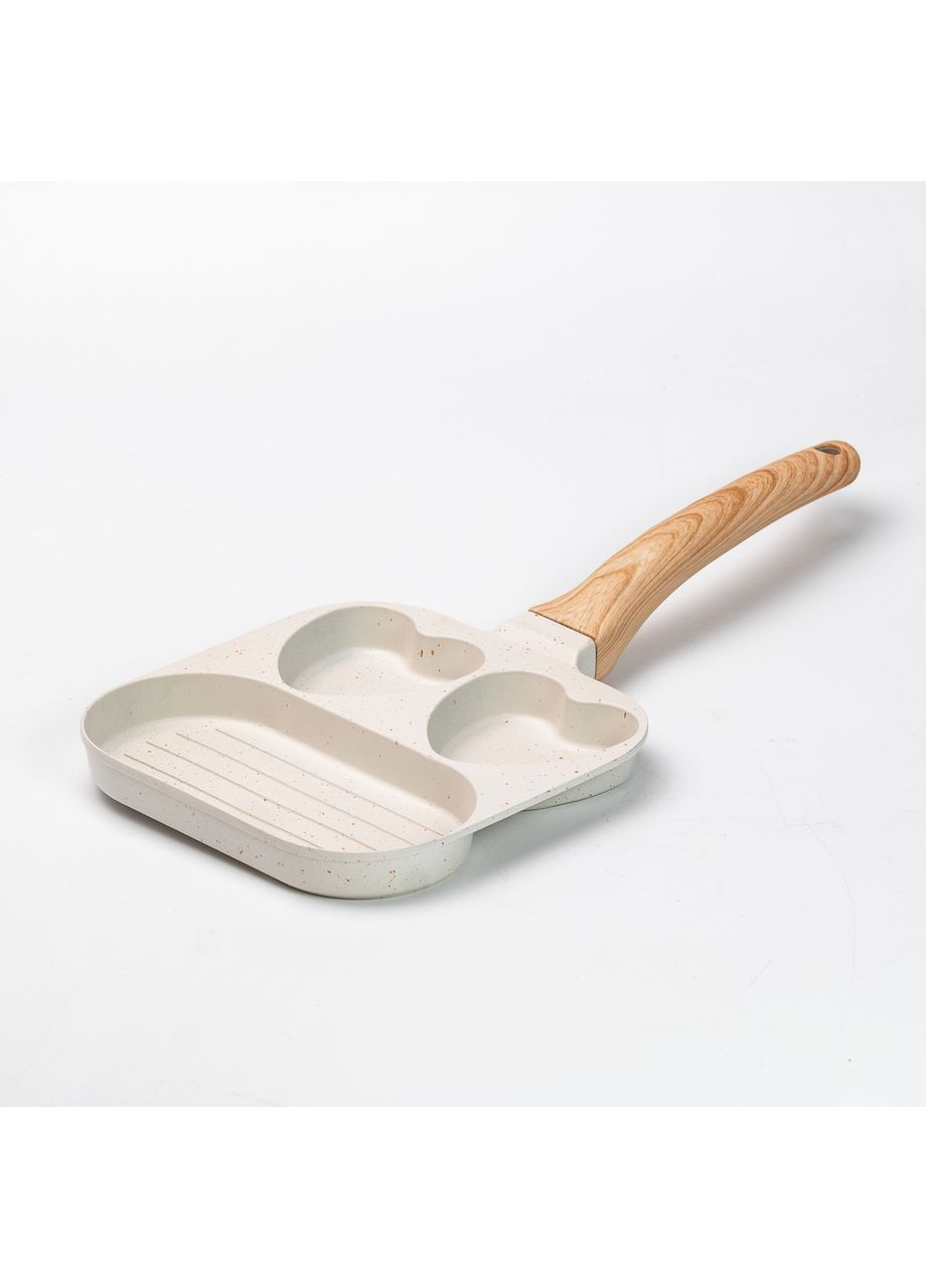 Сковорода квадратна порційна на 3 секції пательня з антипригарним покриттям для всіх плит бежева No Brand (367724332)