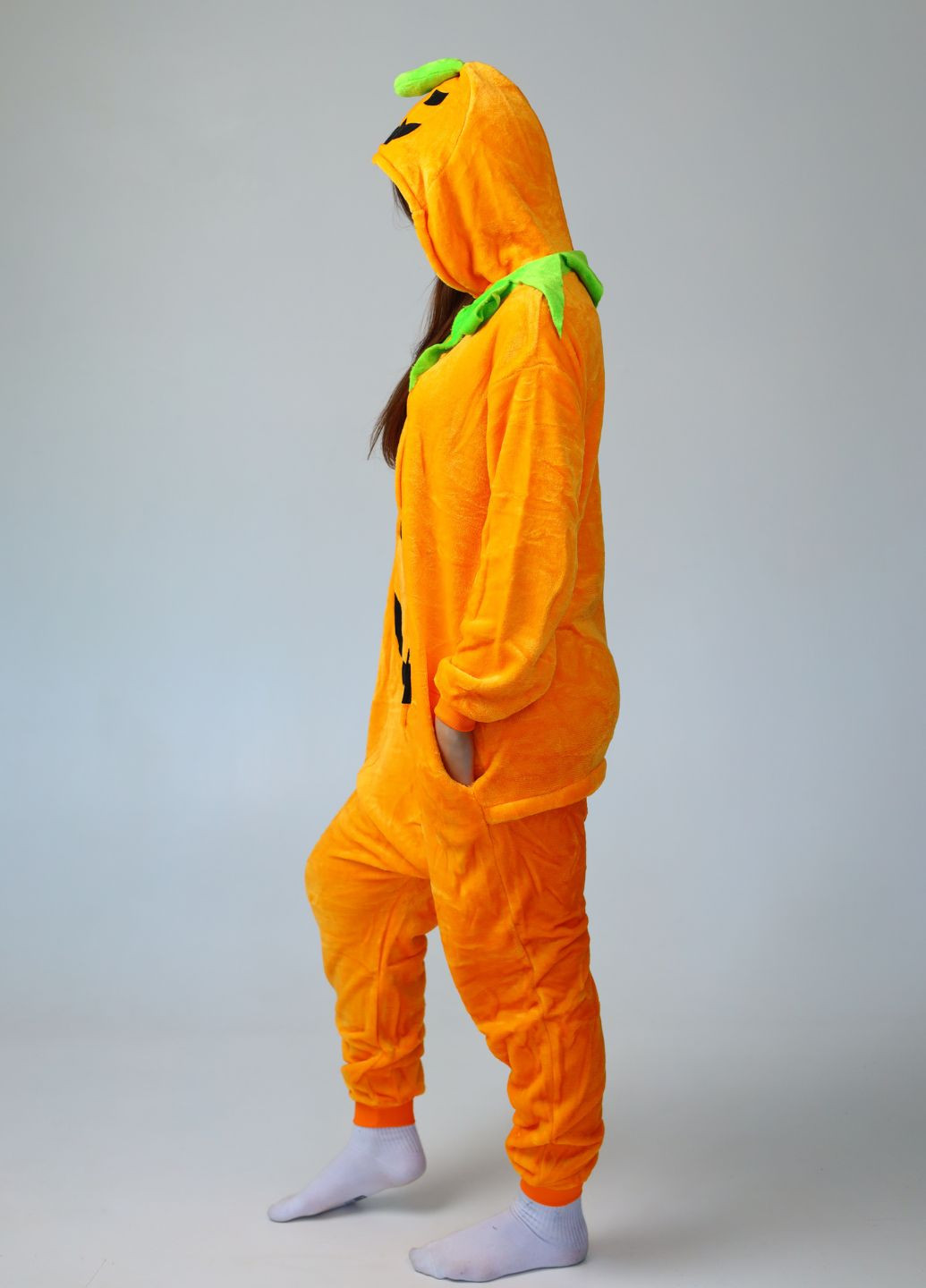 Жіночий плюшевий кігурумі гарбуз із капюшоном піжама на блискавці (1145) My Kigu (360885059)