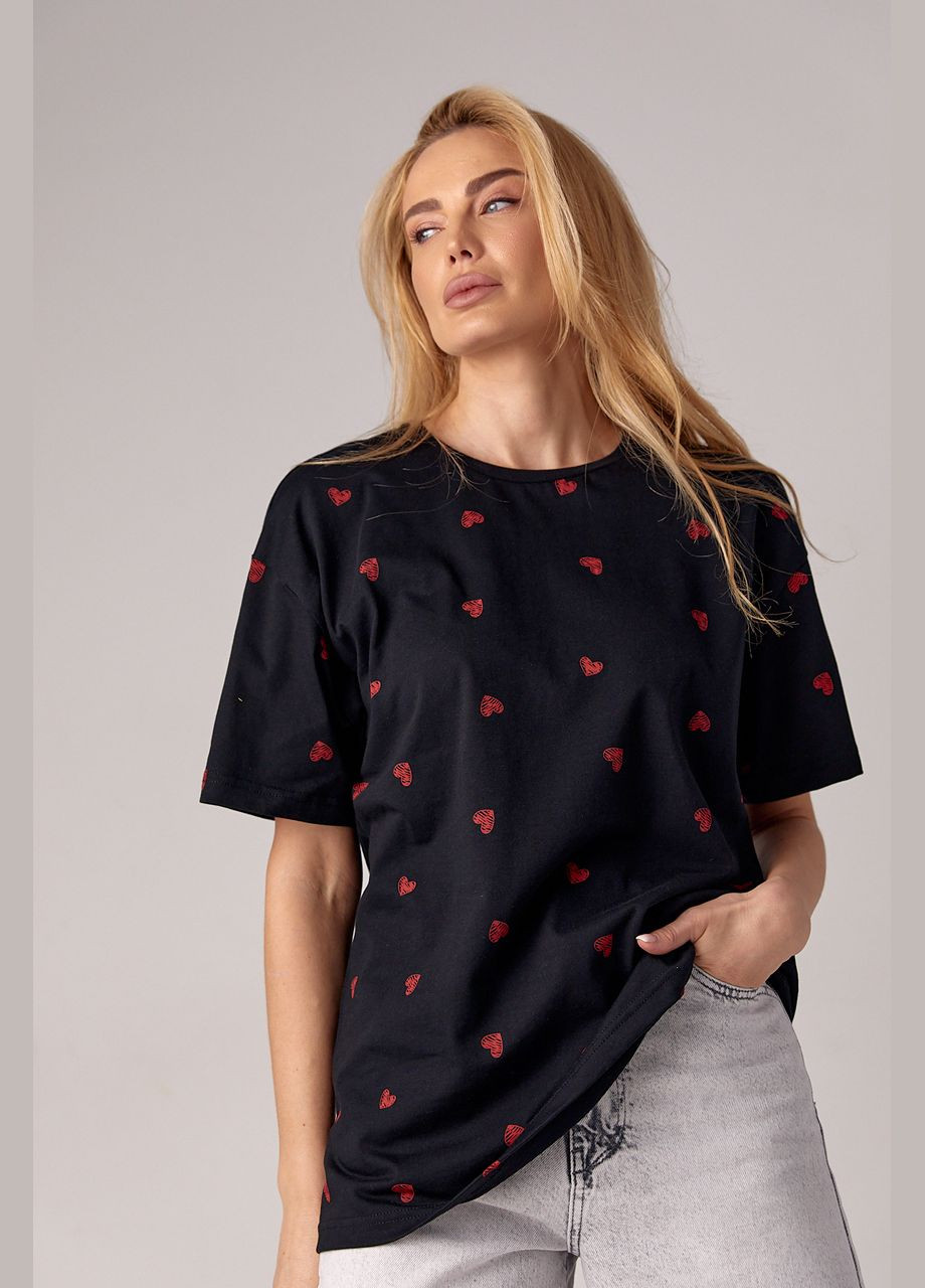 Жіноча футболка прикрашена серцями Liton - (296988260)