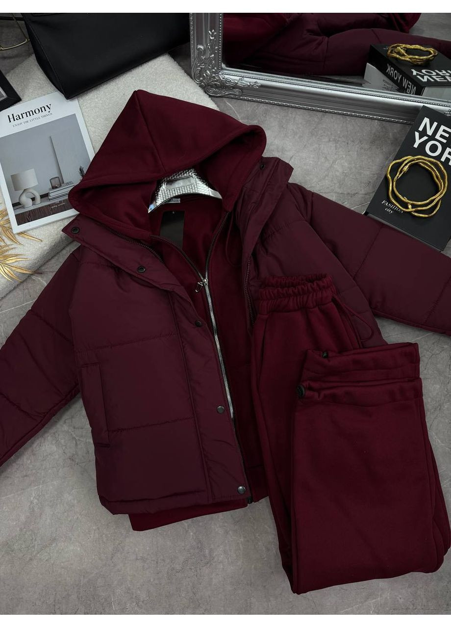 Костюм 4286 тройка трехнитка на флисе кофта и брюки,куртка матовая плащевка синтепон 250 Україна (369811975)